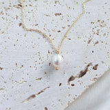 Baroque pearl bridal necklace, Dainty wedding necklace, Gold minimalist elegant necklace, Freshwater pearl wedding jewellery - House of Hats