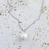Baroque pearl bridal necklace, Dainty wedding necklace, Silver minimalist elegant necklace, Freshwater pearl wedding jewellery - House of Hats