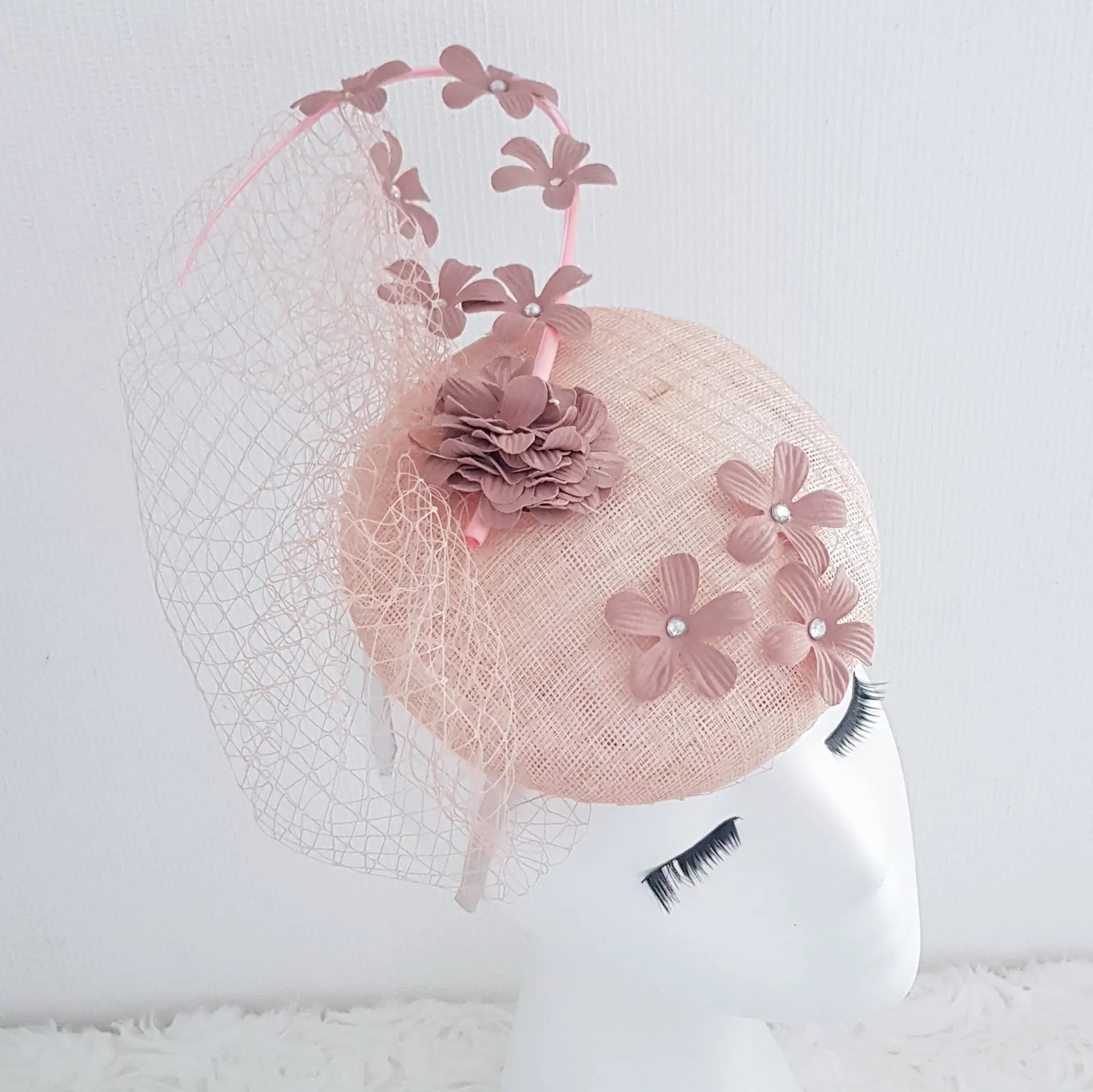 Blush pink flower fascinator hat - House of Hats