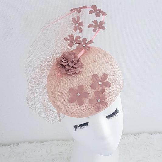 Blush pink flower fascinator hat - House of Hats