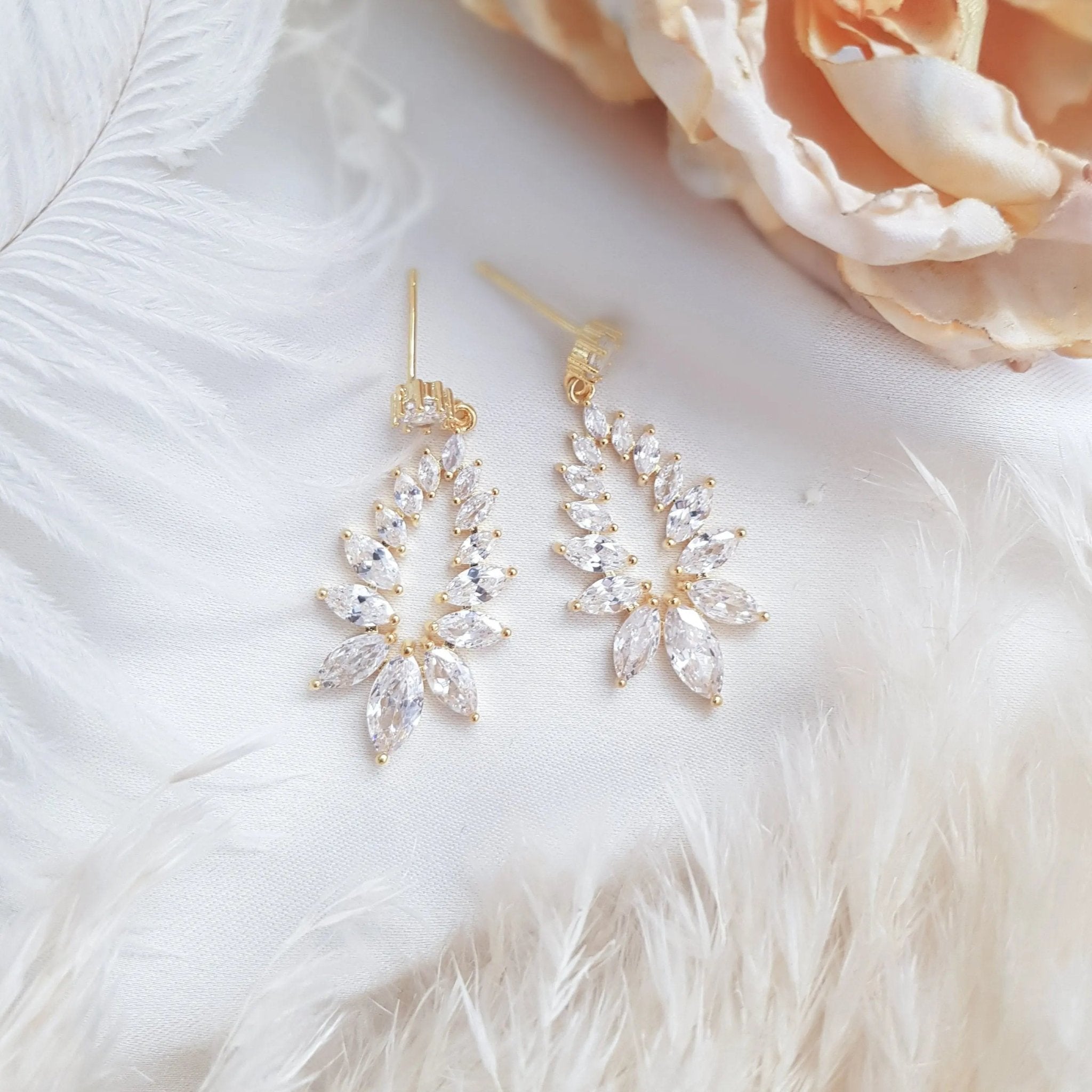 Boho Earrings, Bridal Earrings, Crystal Drop Earrings, Gold Earrings, Wedding Earrings, Bridesmaid Gift, Bridal Jewellery - House of Hats