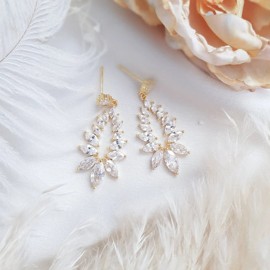 Boho Earrings, Bridal Earrings, Crystal Drop Earrings, Gold Earrings, Wedding Earrings, Bridesmaid Gift, Bridal Jewellery - House of Hats