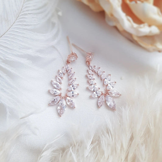 Boho Earrings, Bridal Earrings, Crystal Drop Earrings, Rose Gold Earrings, Wedding Earrings, Bridesmaid Gift, Bridal Jewellery - House of Hats