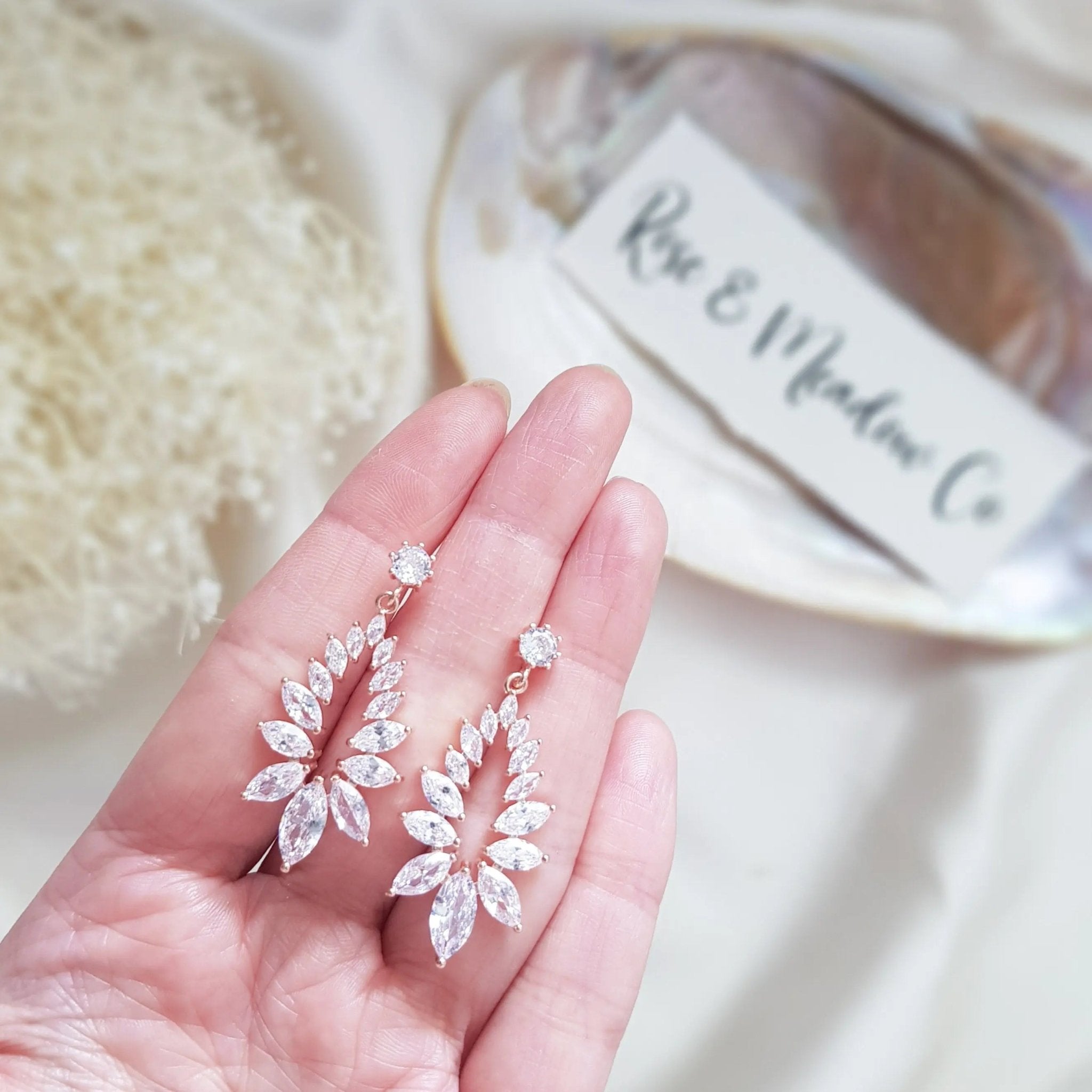 Boho Earrings, Bridal Earrings, Crystal Drop Earrings, Rose Gold Earrings, Wedding Earrings, Bridesmaid Gift, Bridal Jewellery - House of Hats