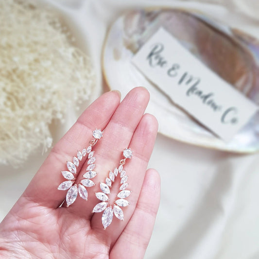 Boho Earrings, Bridal Earrings, Crystal Drop Earrings, Rose Gold Earrings, Wedding Earrings, Bridesmaid Gift, Bridal Jewellery - House of Hats