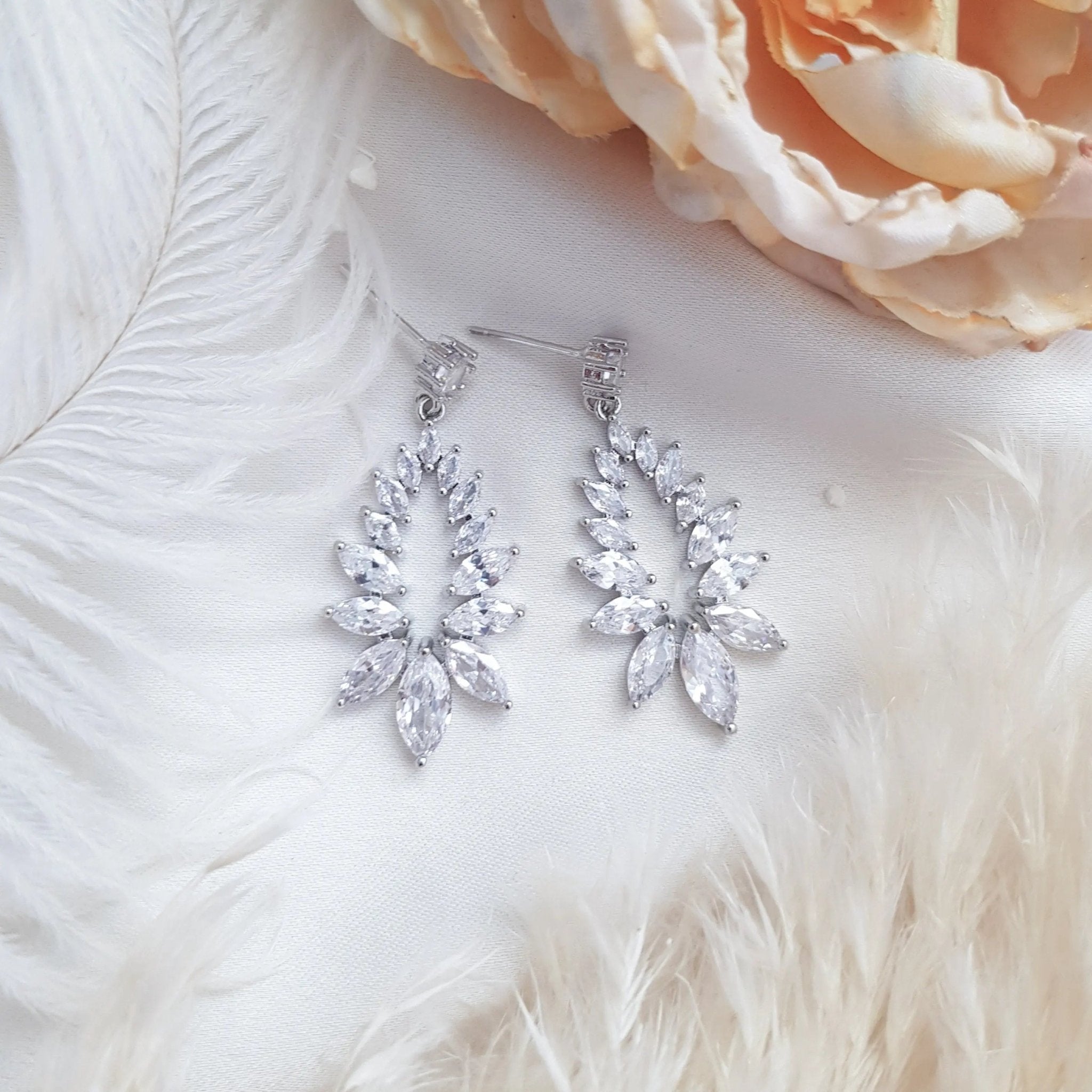 Boho Earrings, Bridal Earrings, Crystal Drop Earrings, Silver Earrings, Wedding Earrings, Bridesmaid Gift, Bridal Jewellery - House of Hats