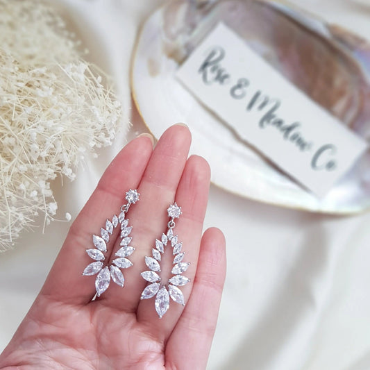 Boho Earrings, Bridal Earrings, Crystal Drop Earrings, Silver Earrings, Wedding Earrings, Bridesmaid Gift, Bridal Jewellery - House of Hats