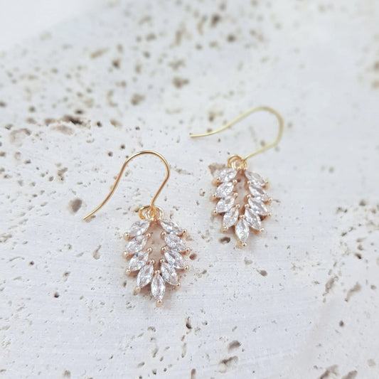 Boho Gold crystal bridal earrings, Wedding earrings for brides, Dainty gold earrings, Zirconia crystal wedding jewellery, Drop earrings - House of Hats