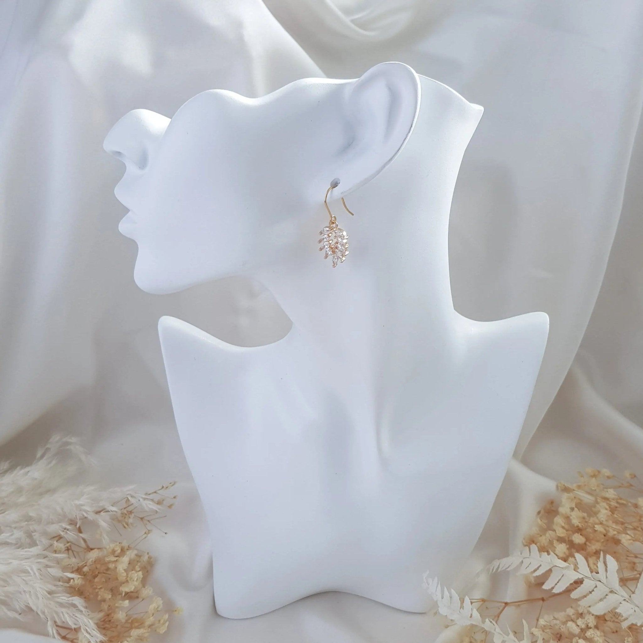 Boho Gold crystal bridal earrings, Wedding earrings for brides, Dainty gold earrings, Zirconia crystal wedding jewellery, Drop earrings - House of Hats
