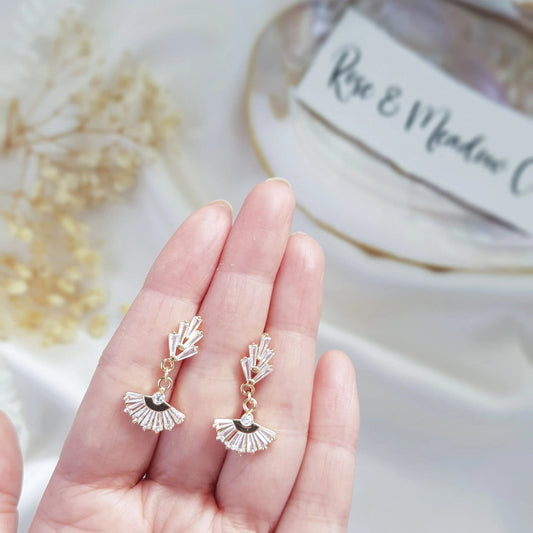 Bridal Earrings, Art Deco Earrings, Crystal Earrings, Gold Fan Earrings, Wedding Earrings, Bridesmaid Gift, Crystal Earrings, Bridal Jewelry - House of Hats
