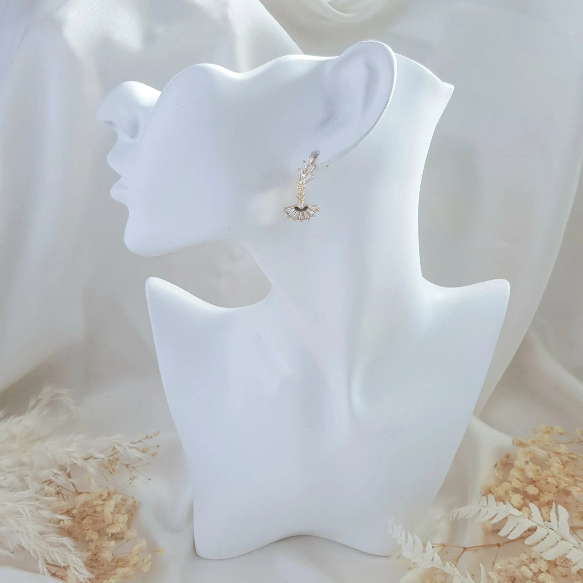 Bridal Earrings, Art Deco Earrings, Crystal Earrings, Gold Fan Earrings, Wedding Earrings, Bridesmaid Gift, Crystal Earrings, Bridal Jewelry - House of Hats