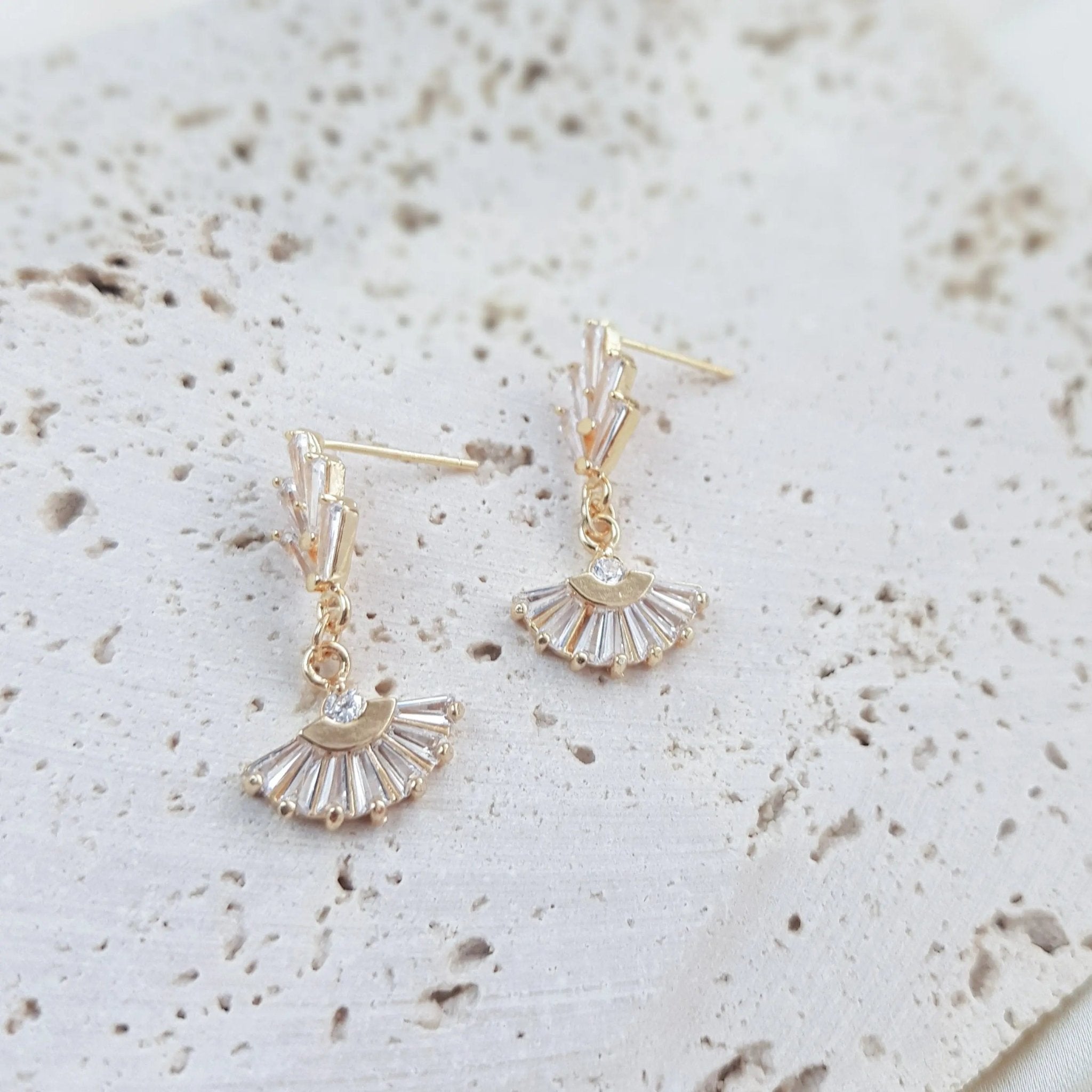Bridal Earrings, Art Deco Earrings, Crystal Earrings, Gold Fan Earrings, Wedding Earrings, Bridesmaid Gift, Crystal Earrings, Bridal Jewelry - House of Hats