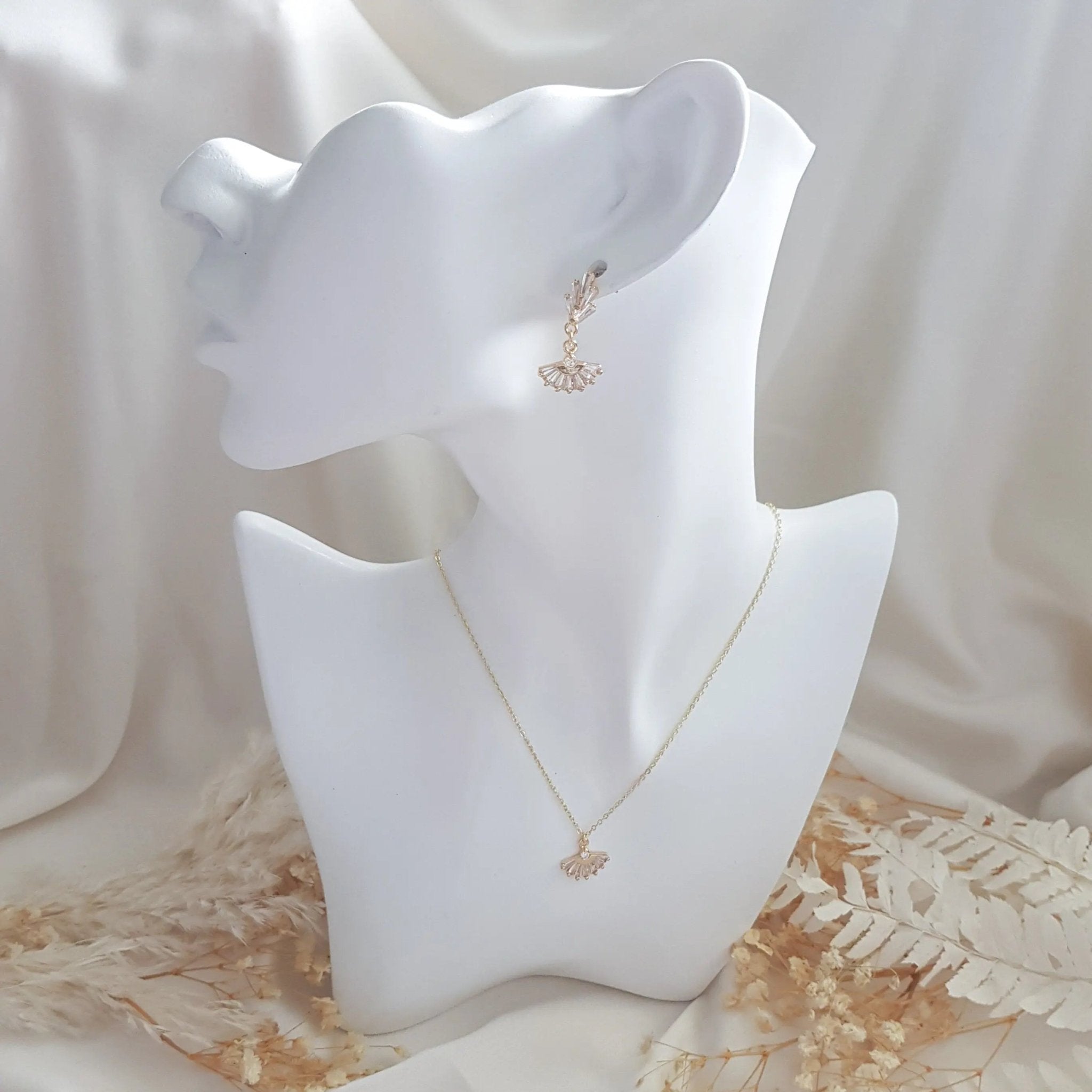Bridal Necklace, Art Deco Necklace, Crystal Necklace, Gold Fan Necklace, Wedding Necklace, Bridesmaid Gift, Bridal Jewelry - House of Hats