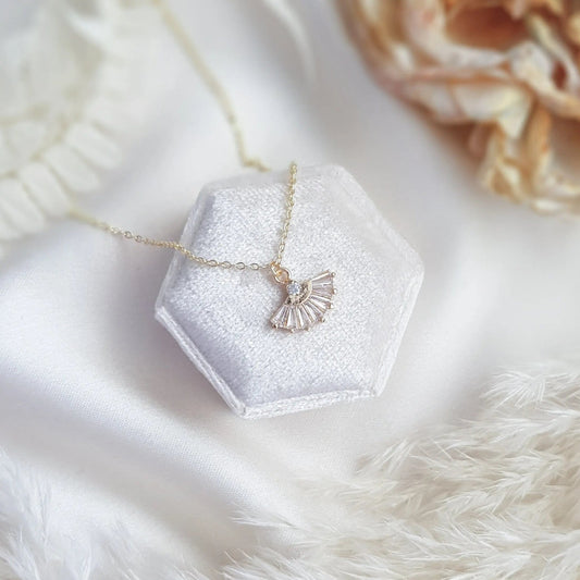 Bridal Necklace, Art Deco Necklace, Crystal Necklace, Gold Fan Necklace, Wedding Necklace, Bridesmaid Gift, Bridal Jewelry - House of Hats