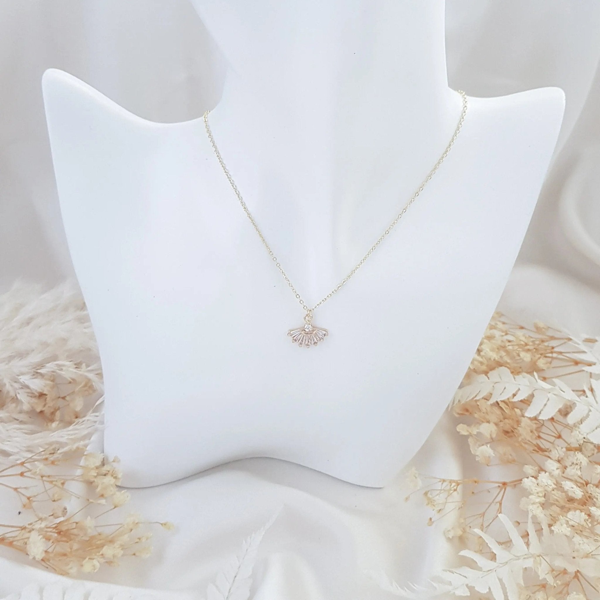 Bridal Necklace, Art Deco Necklace, Crystal Necklace, Gold Fan Necklace, Wedding Necklace, Bridesmaid Gift, Bridal Jewelry - House of Hats