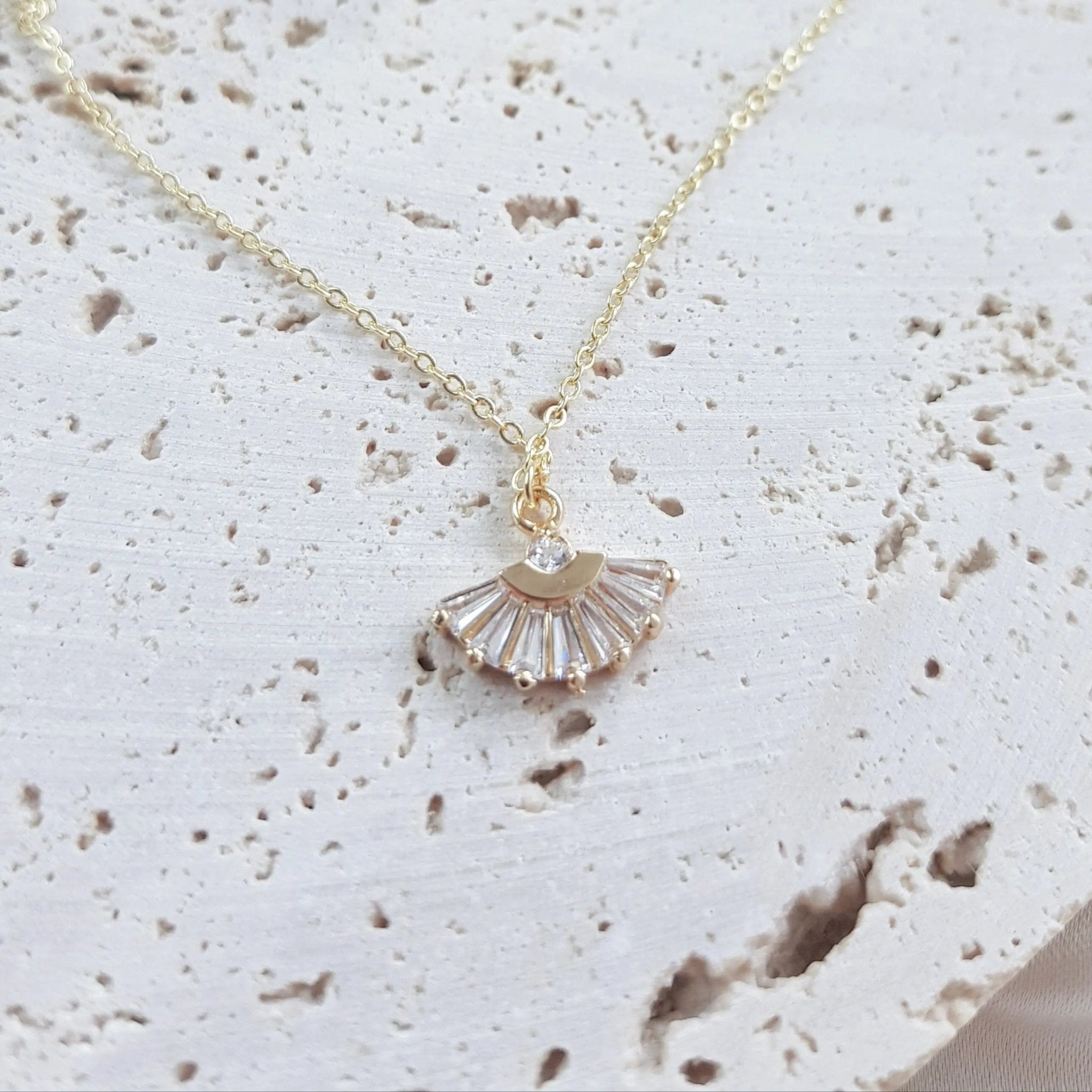 Bridal Necklace, Art Deco Necklace, Crystal Necklace, Gold Fan Necklace, Wedding Necklace, Bridesmaid Gift, Bridal Jewelry - House of Hats