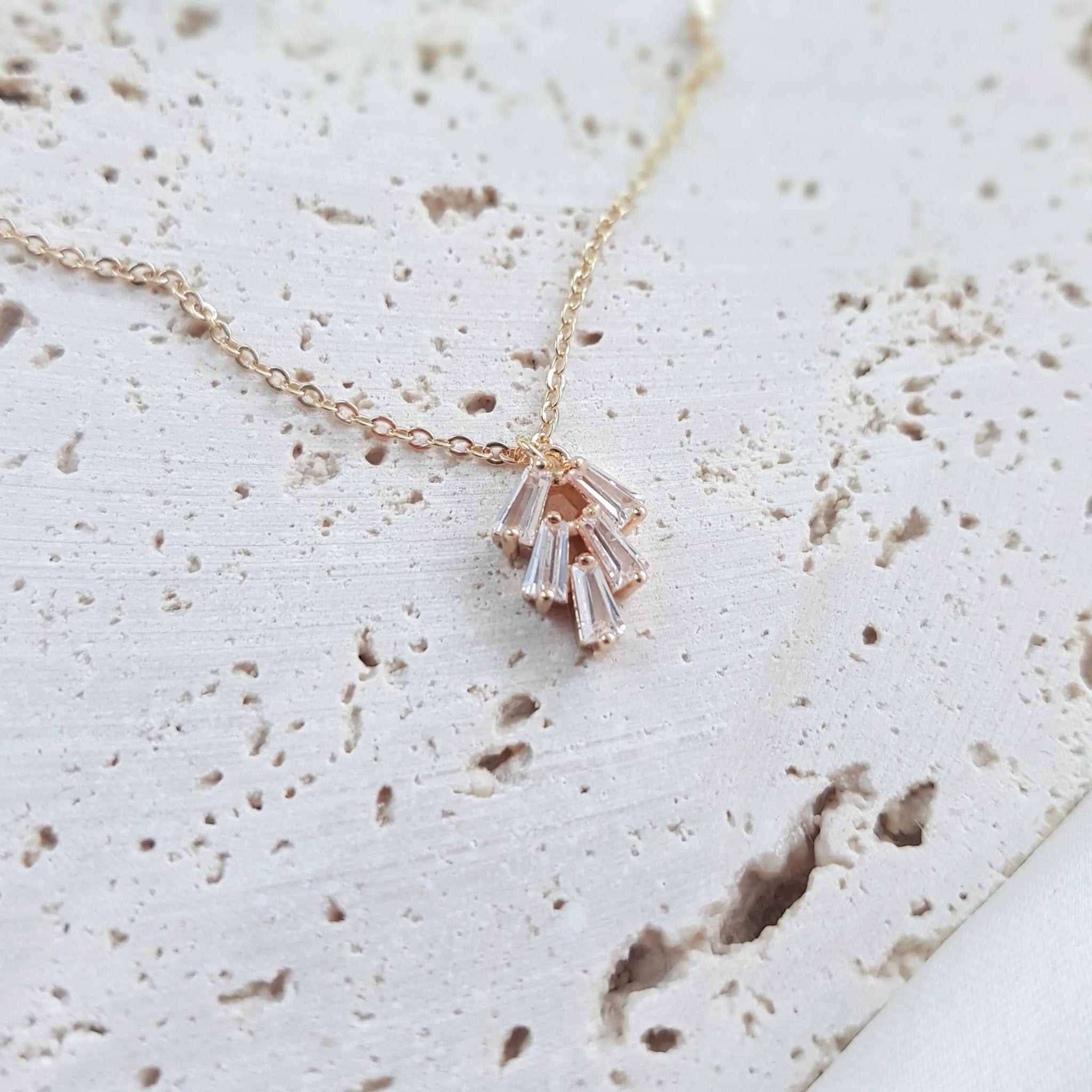 Bridal Necklace, Art Deco Necklace, Crystal Necklace, Gold Necklace, Wedding Necklace, Bridesmaid Gift, Bridal Jewelry, Dainty Necklace - House of Hats