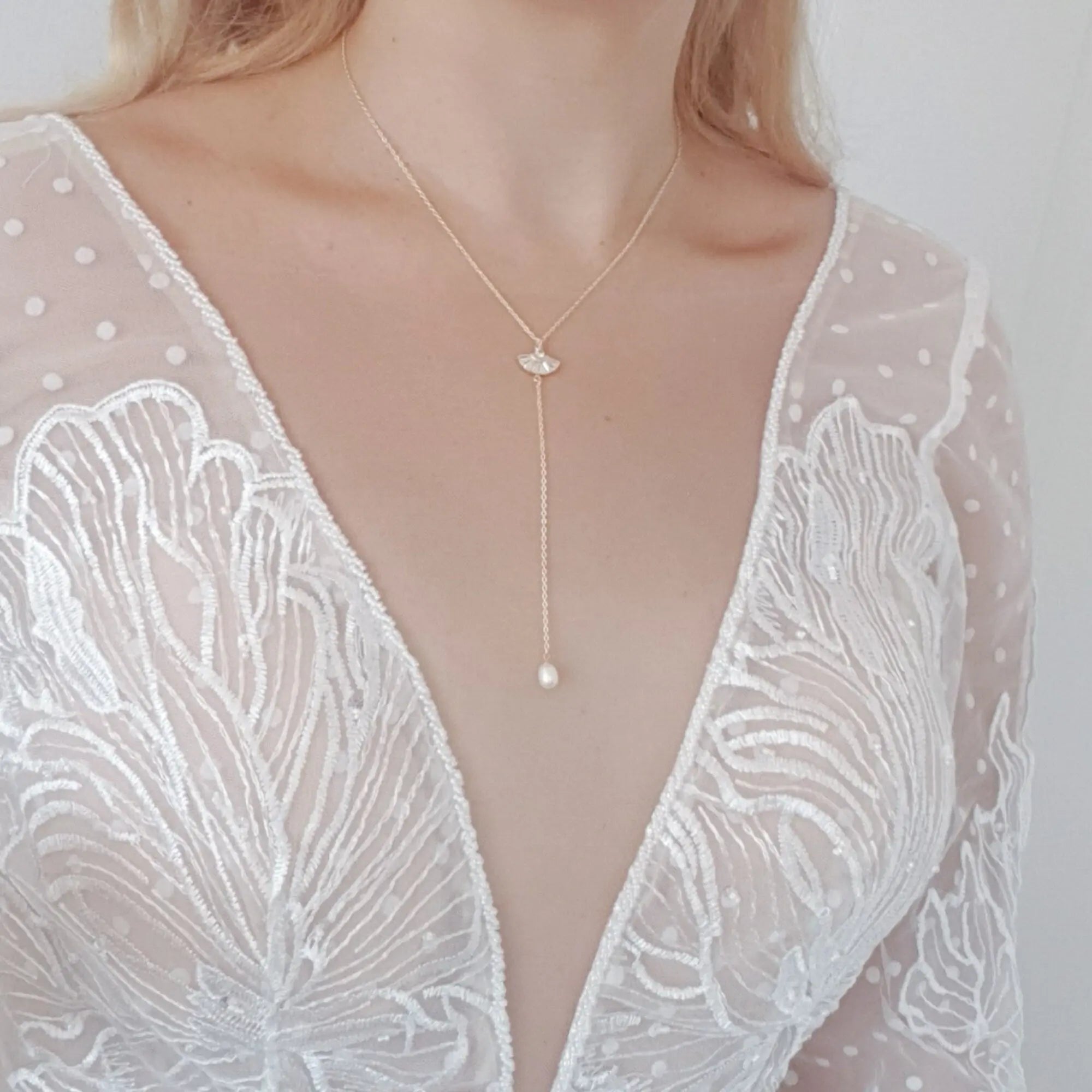 Bridal Necklace, Lariat Necklace, Art Deco Necklace, Crystal Pearl Necklace, Gold Wedding Necklace, Bridesmaid Gift, Bridal Jewelry - House of Hats