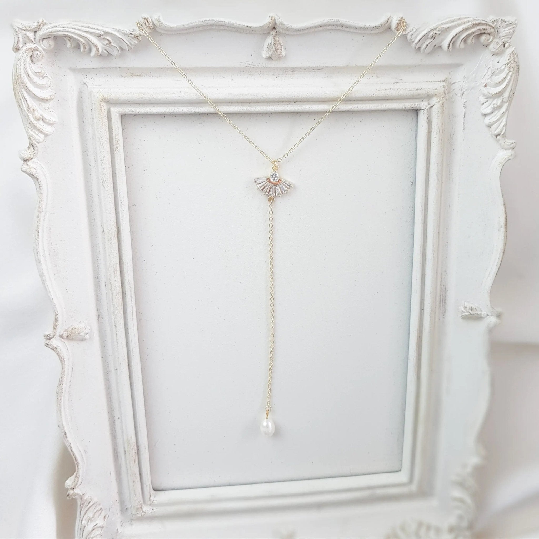 Bridal Necklace, Lariat Necklace, Art Deco Necklace, Crystal Pearl Necklace, Gold Wedding Necklace, Bridesmaid Gift, Bridal Jewelry - House of Hats