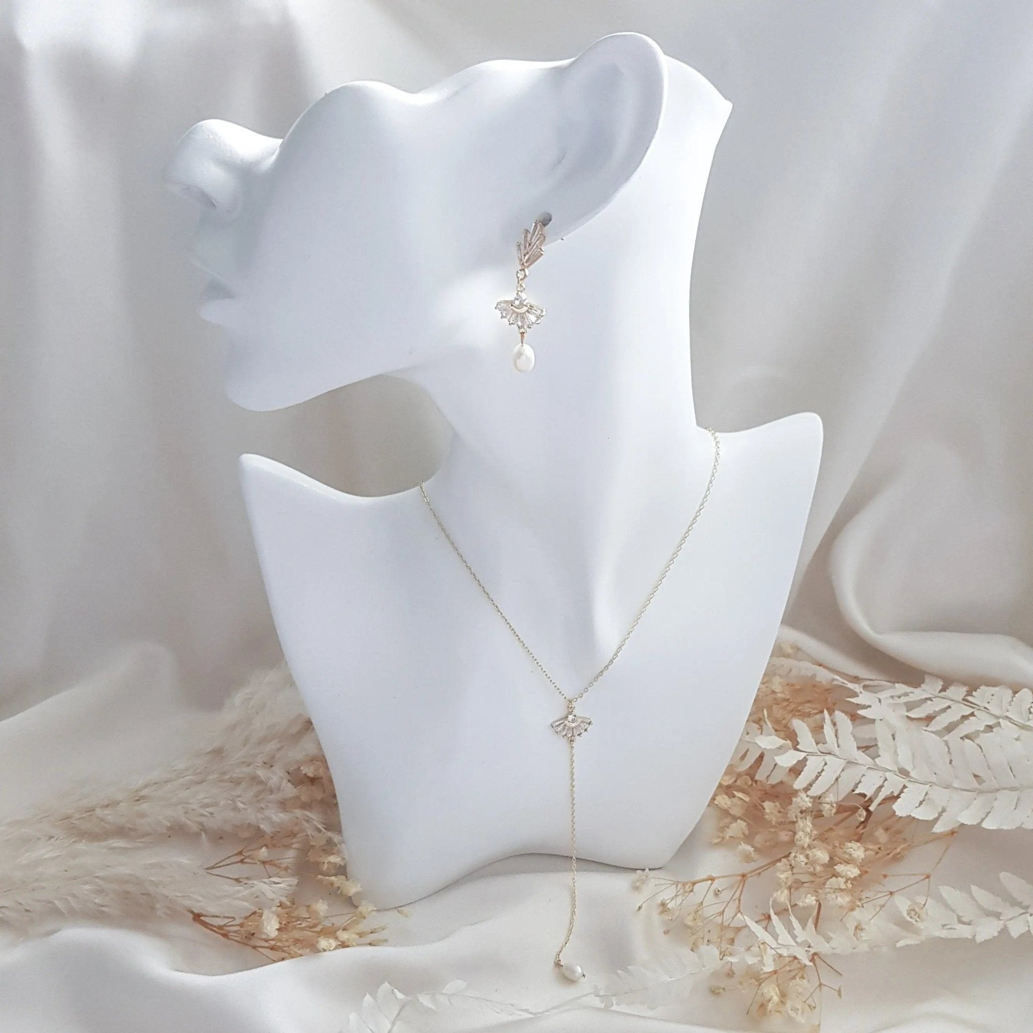 Bridal Necklace, Lariat Necklace, Art Deco Necklace, Crystal Pearl Necklace, Gold Wedding Necklace, Bridesmaid Gift, Bridal Jewelry - House of Hats