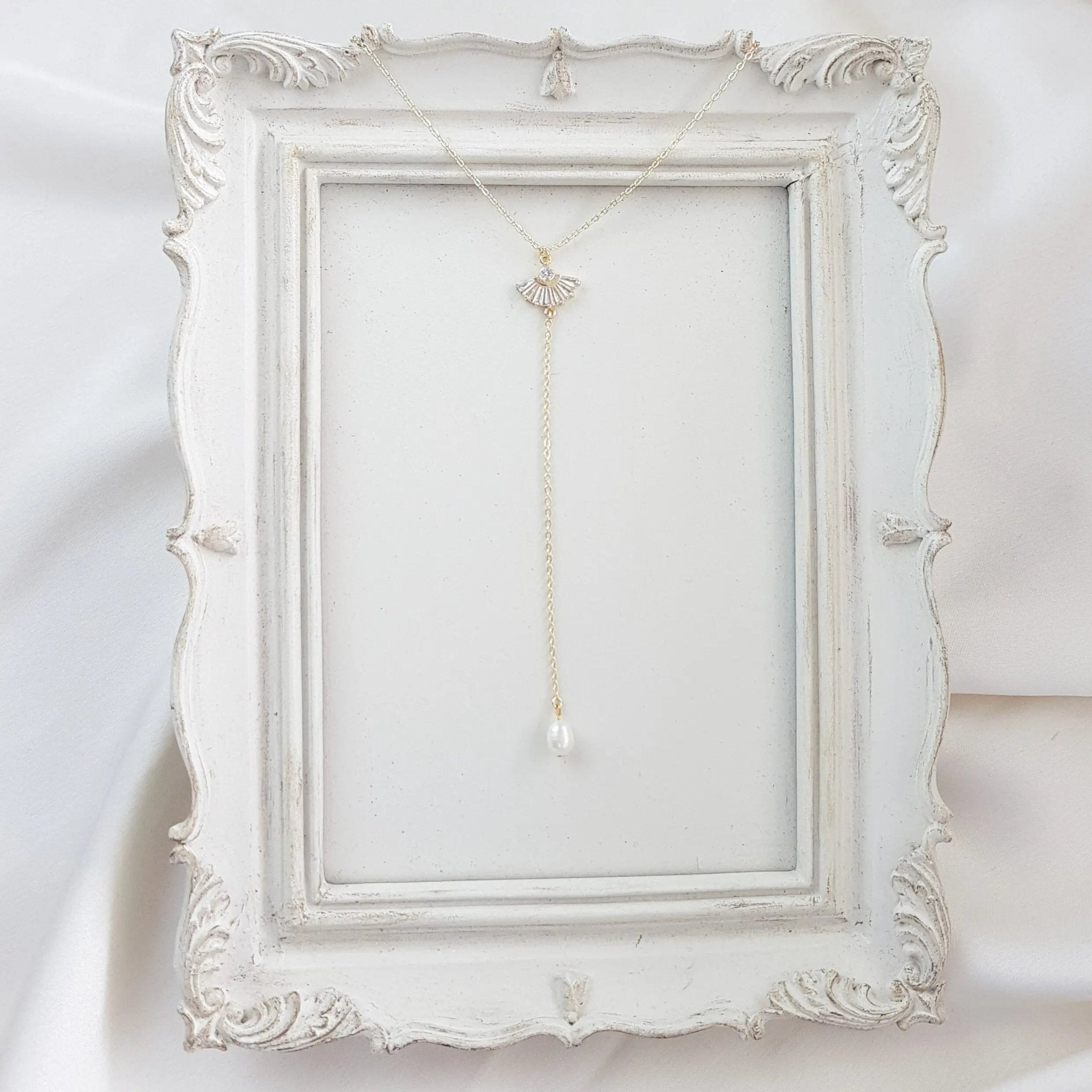 Bridal Necklace, Lariat Necklace, Art Deco Necklace, Crystal Pearl Necklace, Gold Wedding Necklace, Bridesmaid Gift, Bridal Jewelry - House of Hats