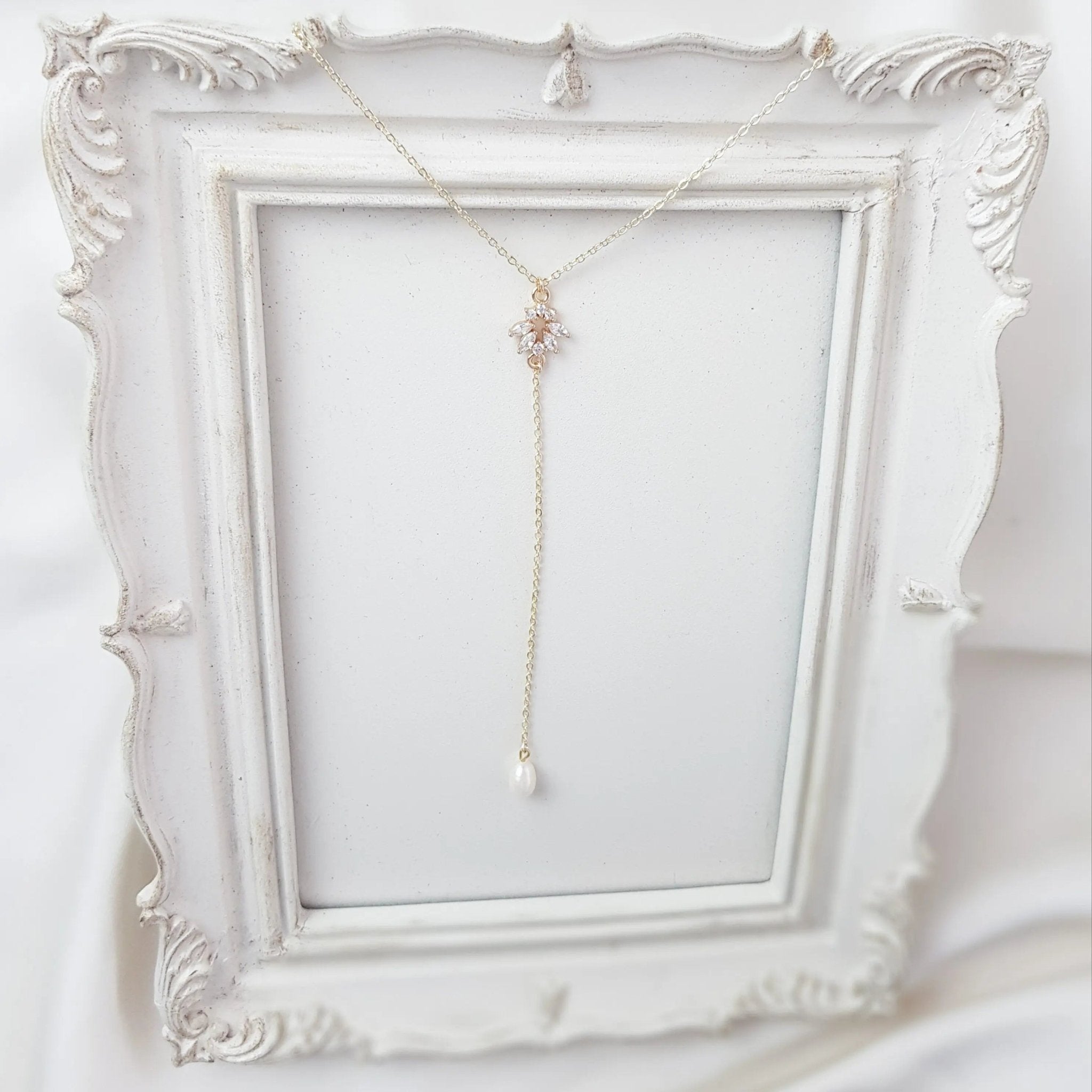 Bridal Necklace, Lariat Necklace, Vintage Style Necklace, Crystal Pearl Necklace, Gold Wedding Necklace, Bridesmaid Gift, Bridal Jewelry - House of Hats