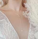 Bridal Necklace, Lariat Necklace, Vintage Style Necklace, Crystal Pearl Necklace, Gold Wedding Necklace, Bridesmaid Gift, Bridal Jewelry - House of Hats