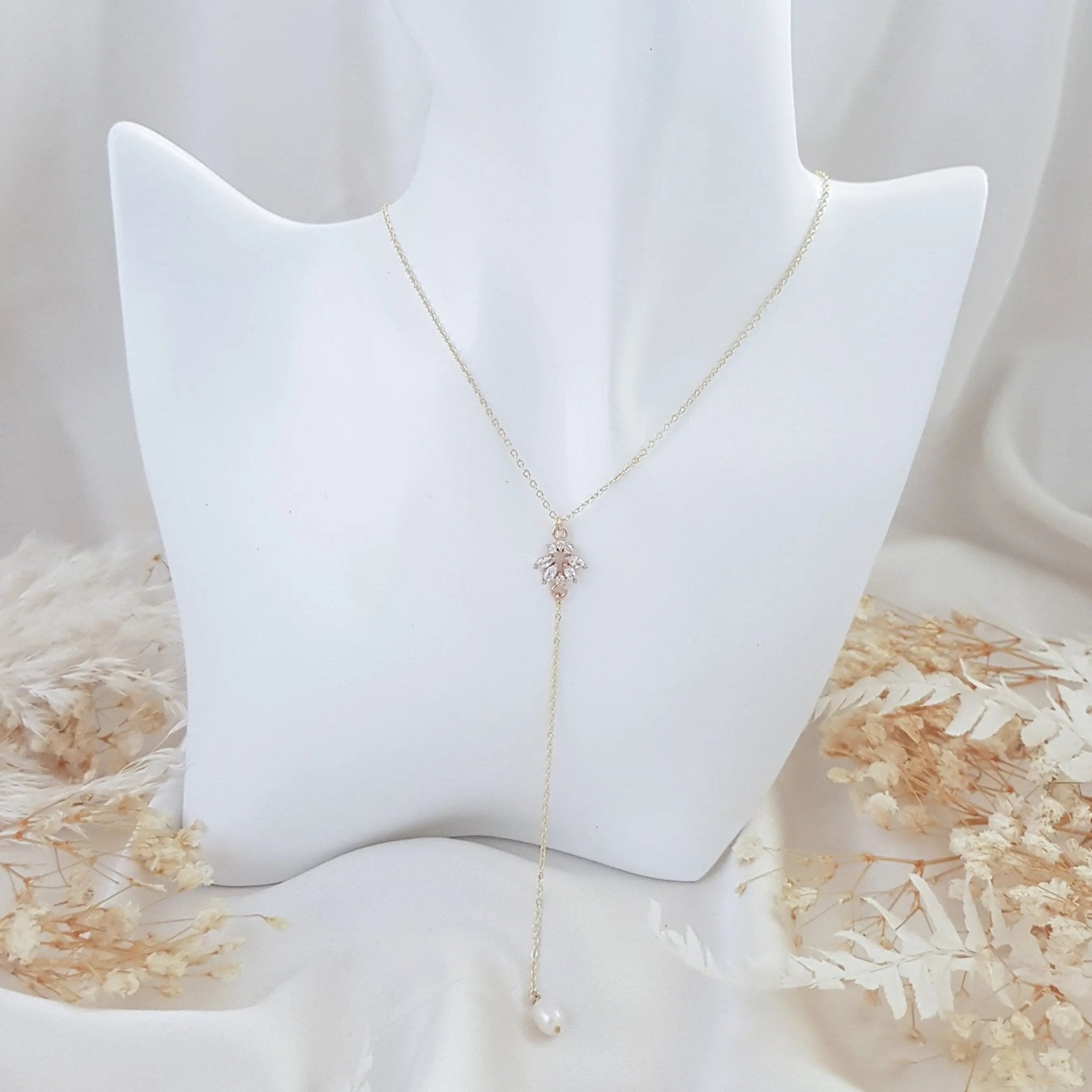 Bridal Necklace, Lariat Necklace, Vintage Style Necklace, Crystal Pearl Necklace, Gold Wedding Necklace, Bridesmaid Gift, Bridal Jewelry - House of Hats