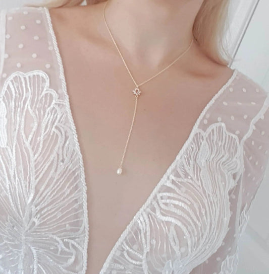 Bridal Necklace, Lariat Necklace, Vintage Style Necklace, Crystal Pearl Necklace, Gold Wedding Necklace, Bridesmaid Gift, Bridal Jewelry - House of Hats