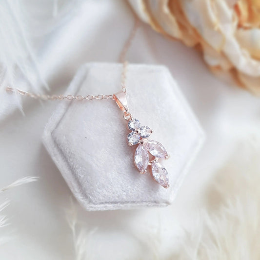 Bridal Necklace, Vintage Style Necklace, Crystal Bridal Necklace, Rose gold Necklace, Wedding Necklace, Bridesmaid Gift, Bridal Jewellery - House of Hats