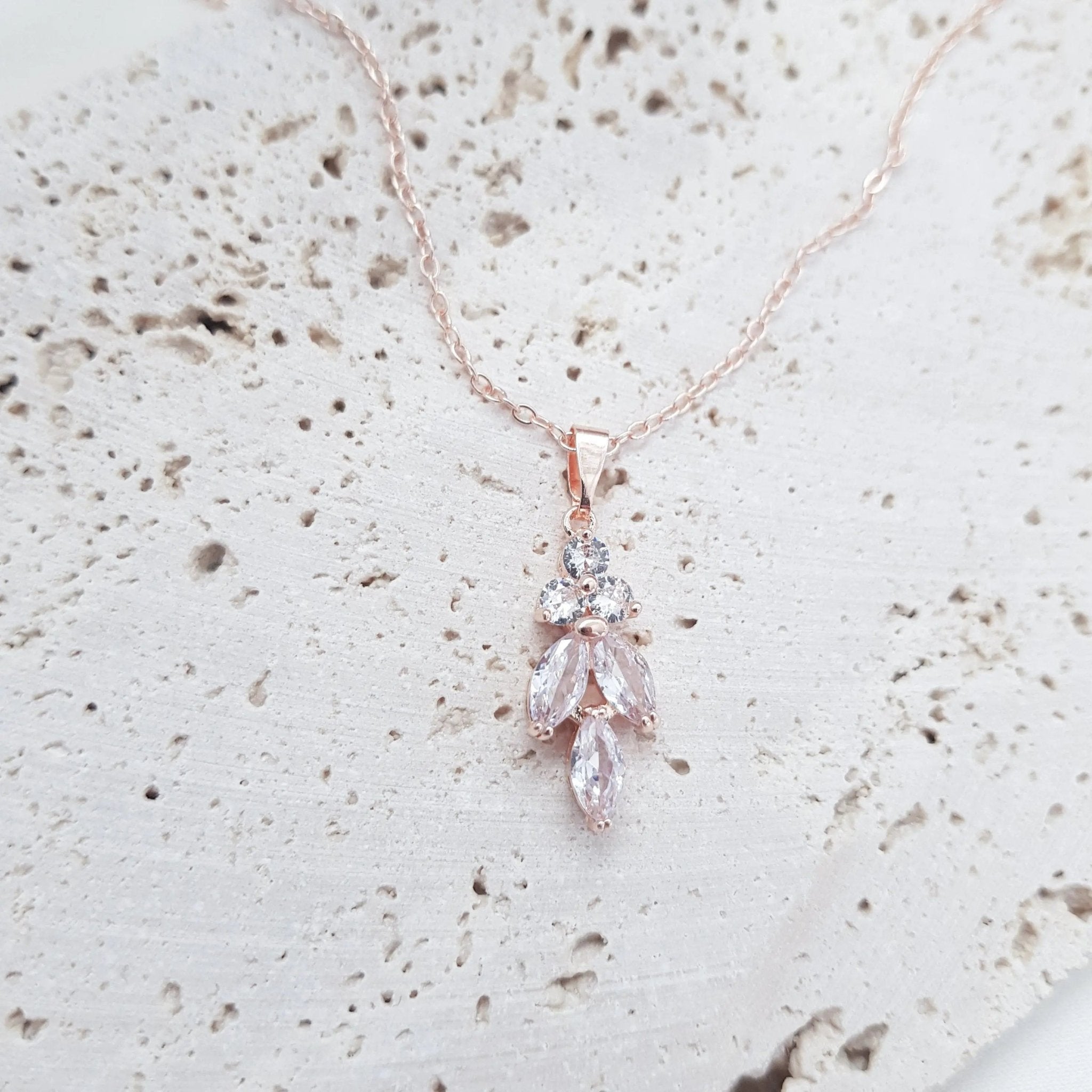 Bridal Necklace, Vintage Style Necklace, Crystal Bridal Necklace, Rose gold Necklace, Wedding Necklace, Bridesmaid Gift, Bridal Jewellery - House of Hats