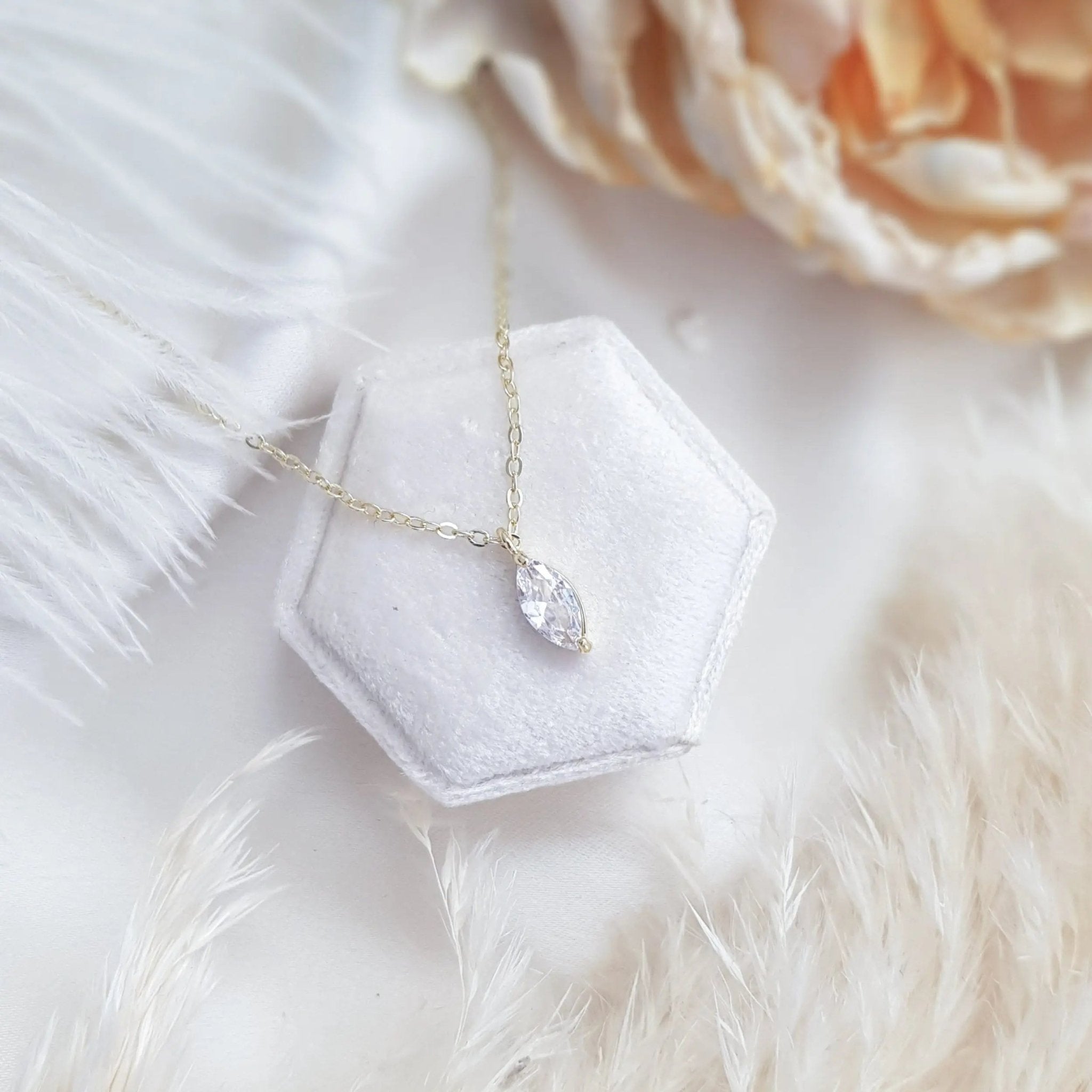 Bridal Necklace, Vintage Style Necklace, Crystal Necklace, Gold Minimalist Necklace, Wedding Necklace, Bridesmaid Gift, Bridal Jewellery - House of Hats
