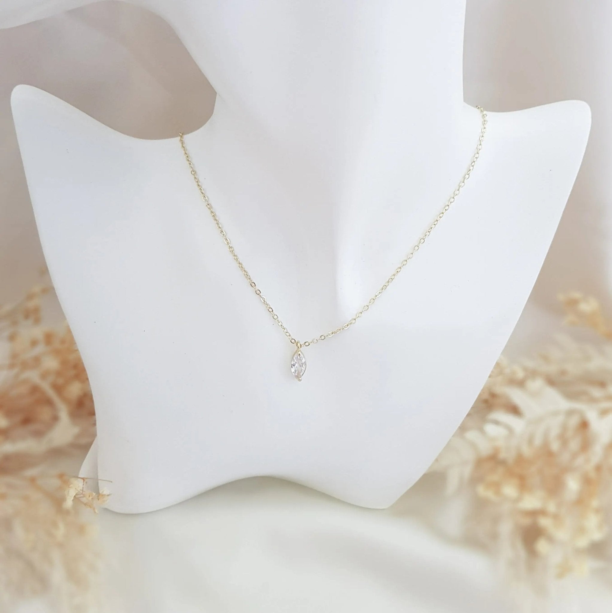 Bridal Necklace, Vintage Style Necklace, Crystal Necklace, Gold Minimalist Necklace, Wedding Necklace, Bridesmaid Gift, Bridal Jewellery - House of Hats