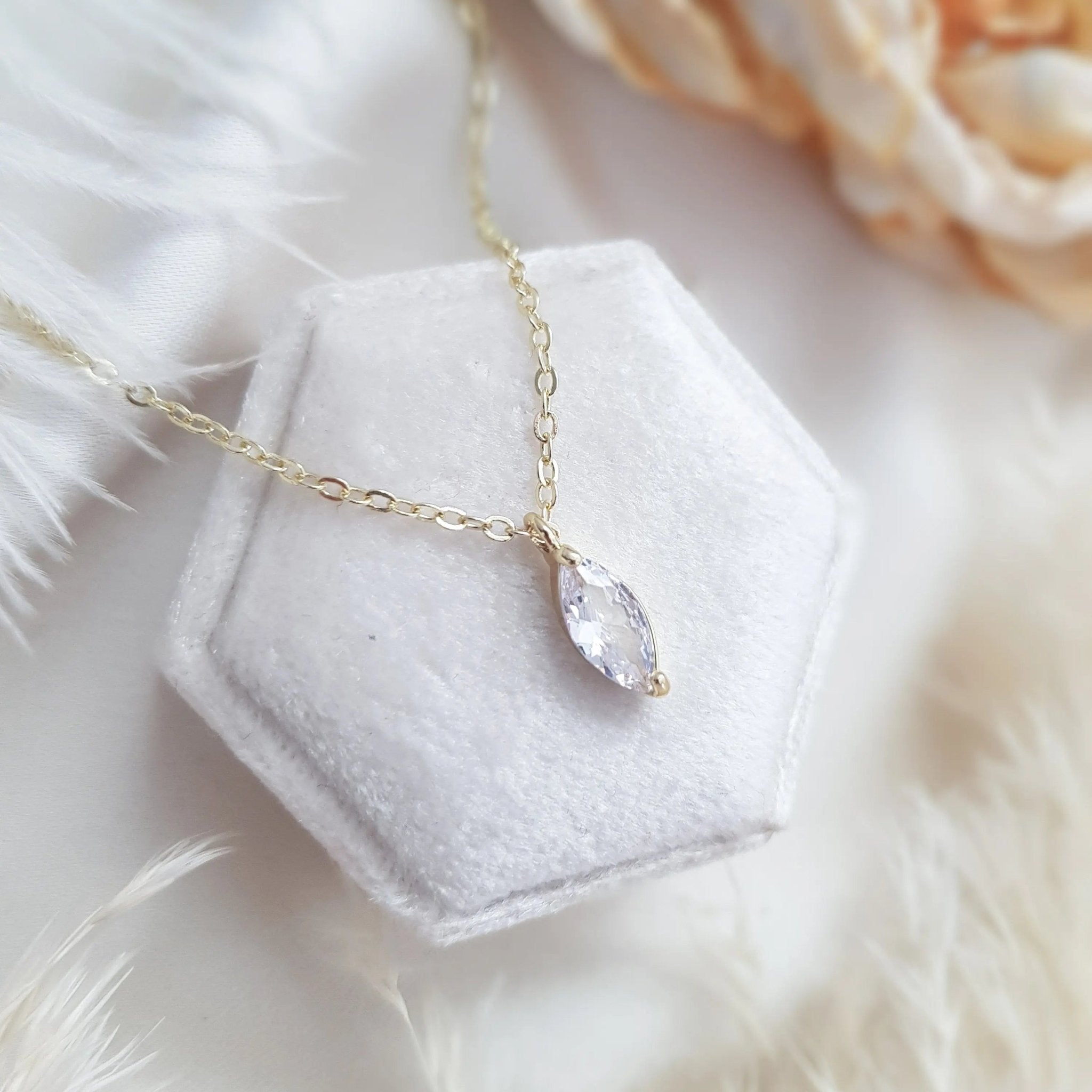 Bridal Necklace, Vintage Style Necklace, Crystal Necklace, Gold Minimalist Necklace, Wedding Necklace, Bridesmaid Gift, Bridal Jewellery - House of Hats