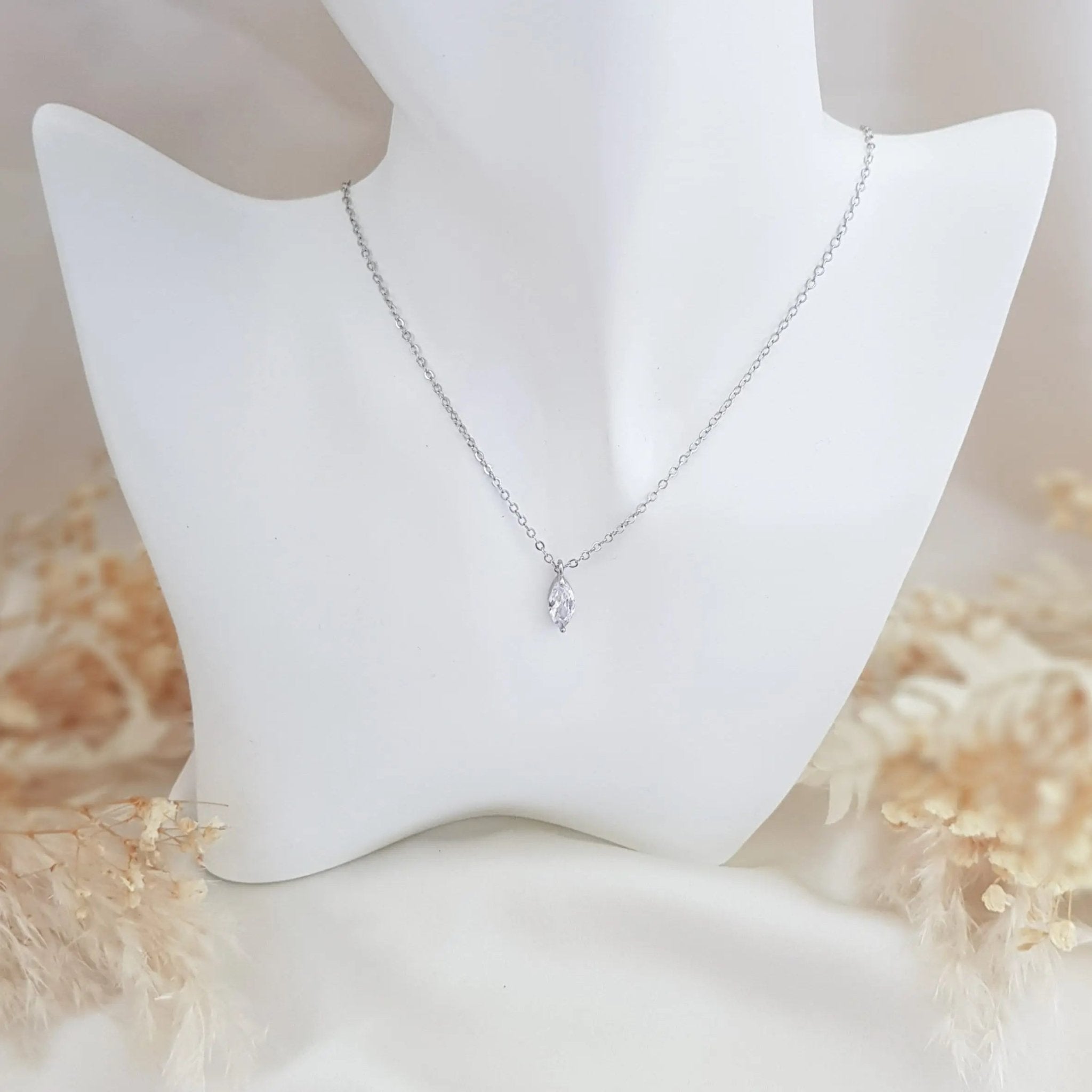 Bridal Necklace, Vintage Style Necklace, Crystal Necklace, Silver Minimalist Necklace, Wedding Necklace, Bridesmaid Gift, Bridal Jewellery - House of Hats