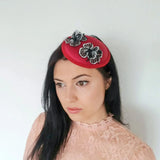 Burgundy red black crystal satin small fascinator wedding hats uk - House of Hats