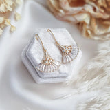 Crystal fan bridal earrings, Gold zirconia wedding earrings, Statement bridal earrings, Art deco wedding jewellery, Drop earrings - House of Hats