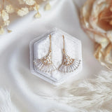 Crystal fan bridal earrings, Gold zirconia wedding earrings, Statement bridal earrings, Art deco wedding jewellery, Drop earrings - House of Hats