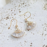 Crystal fan bridal earrings, Gold zirconia wedding earrings, Statement bridal earrings, Art deco wedding jewellery, Drop earrings - House of Hats