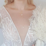 Freshwater pearl bridal lariat necklace, Gold pearl drop wedding necklace, Dainty elegant necklace, Y necklace, Jewellery for brides - House of Hats