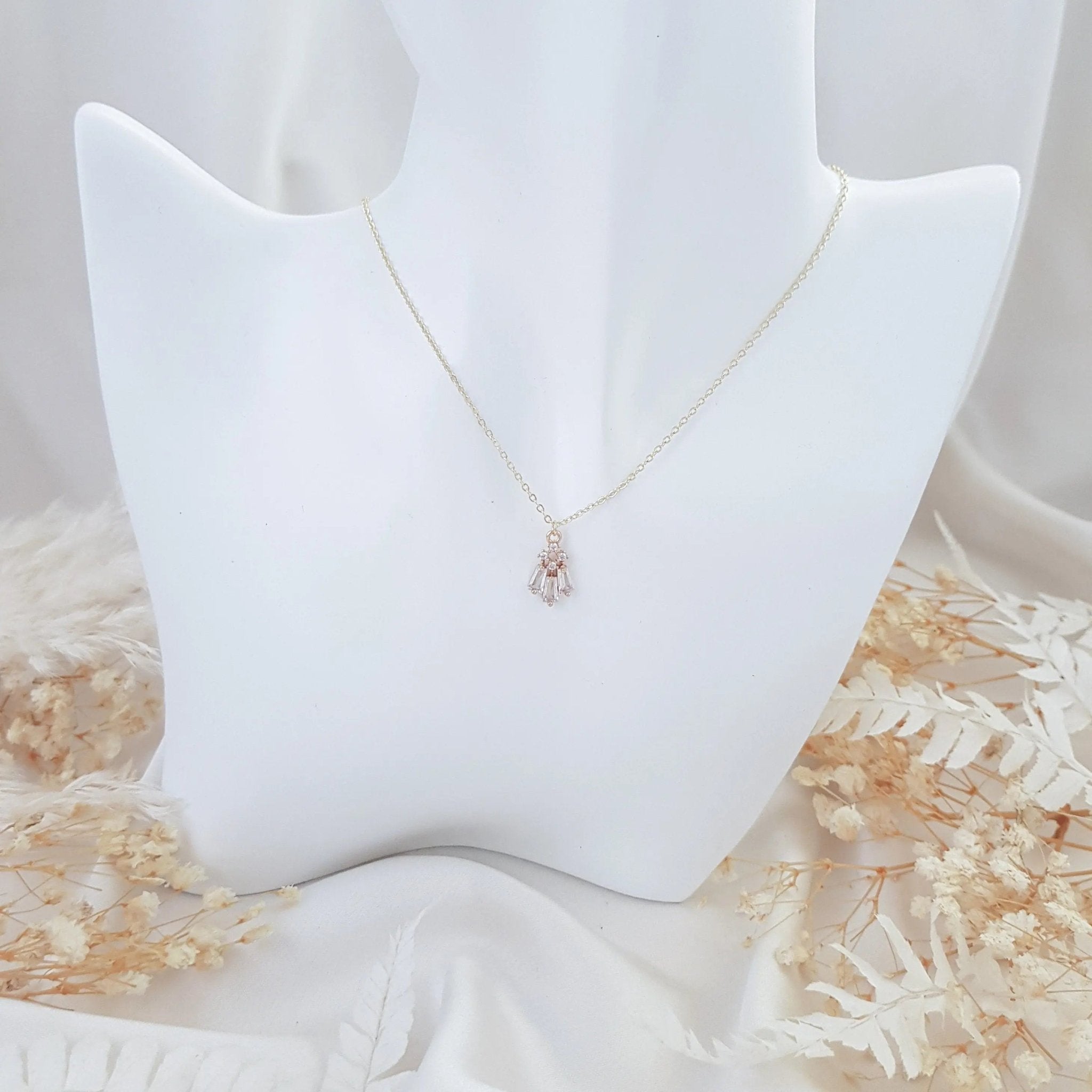 Gold crystal bridal necklace, Zirconia crystal wedding necklace, Dainty necklace, Crystal art deco wedding jewellery, Jewellery for brides - House of Hats