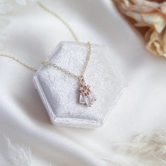 Gold crystal bridal necklace, Zirconia crystal wedding necklace, Dainty necklace, Crystal art deco wedding jewellery, Jewellery for brides - House of Hats