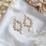 Gold pearl boho bridal earrings, Wedding earrings for brides, Statement wedding earrings, Freshwater pearl wedding jewellery, Drop earrings - House of Hats