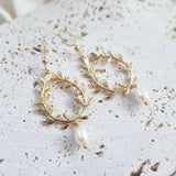 Gold pearl boho bridal earrings, Wedding earrings for brides, Statement wedding earrings, Freshwater pearl wedding jewellery, Drop earrings - House of Hats