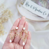Gold pearl boho bridal earrings, Wedding earrings for brides, Statement wedding earrings, Pearl wedding jewellery, Drop earrings - House of Hats