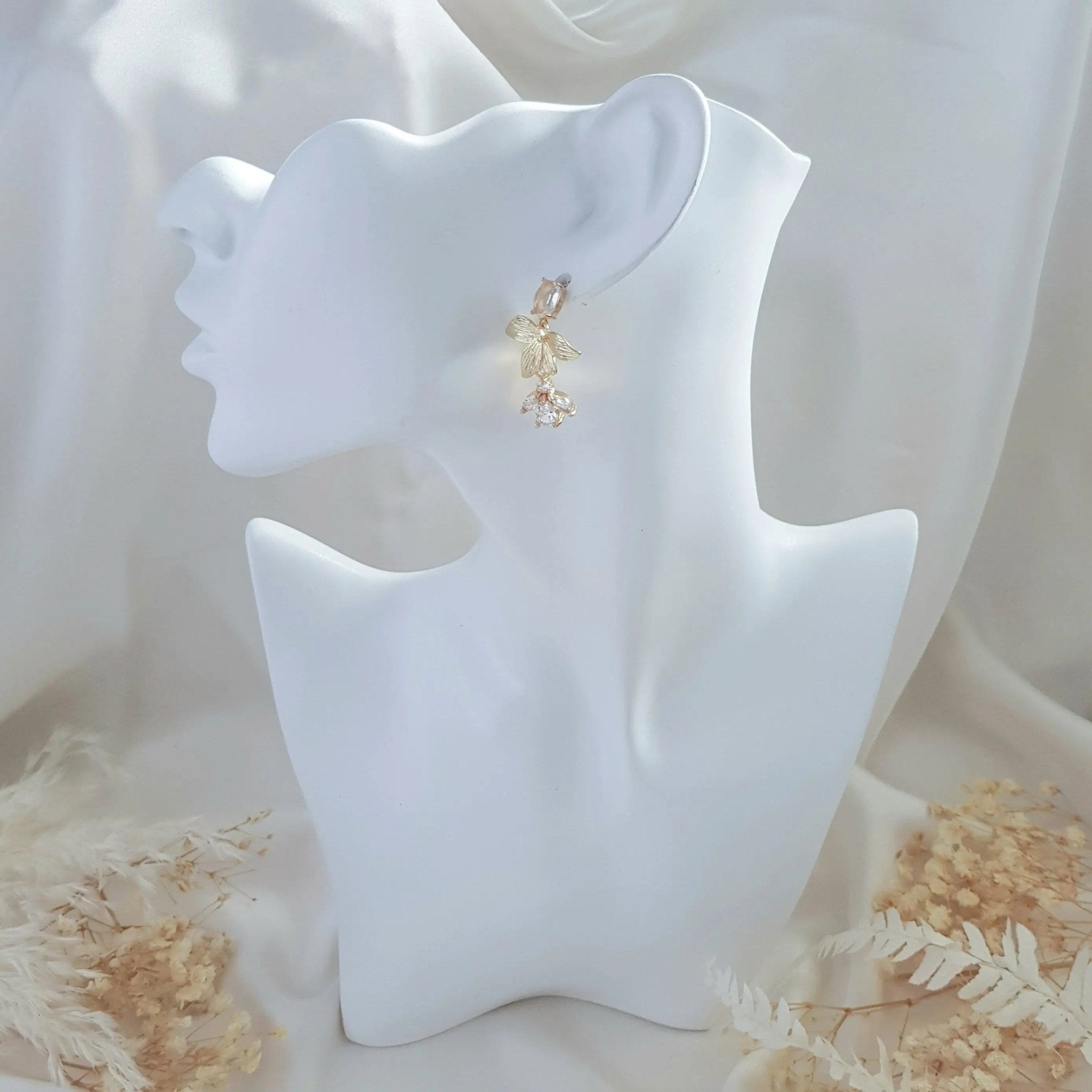 Gold zirconia crystal bridal earrings, Wedding earrings for brides, Statement wedding earrings, Crystal wedding jewellery, Drop earrings - House of Hats