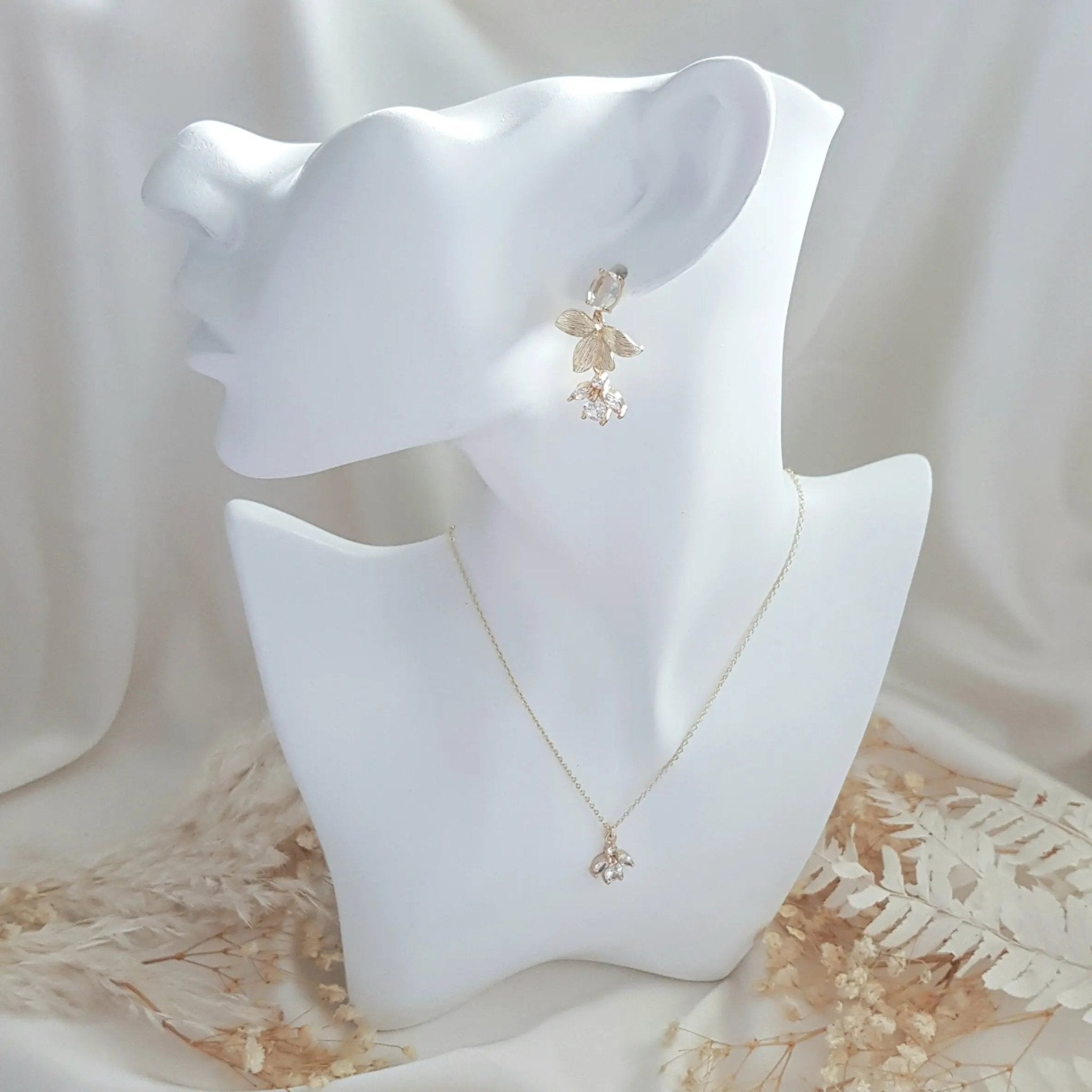 Gold zirconia crystal bridal earrings, Wedding earrings for brides, Statement wedding earrings, Crystal wedding jewellery, Drop earrings - House of Hats