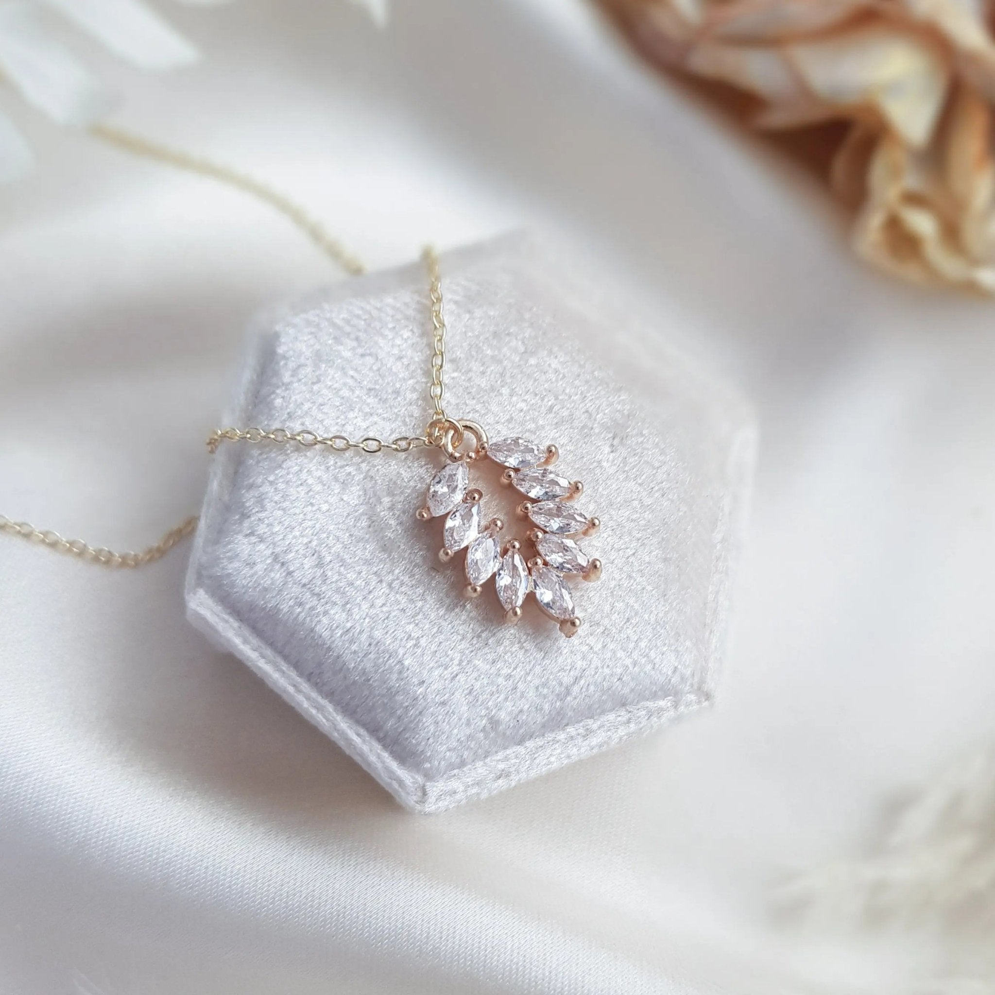 Gold zirconia crystal bridal necklace, Boho wedding necklace, Dainty minimalist necklace, Crystal wedding jewellery, Jewellery for brides - House of Hats