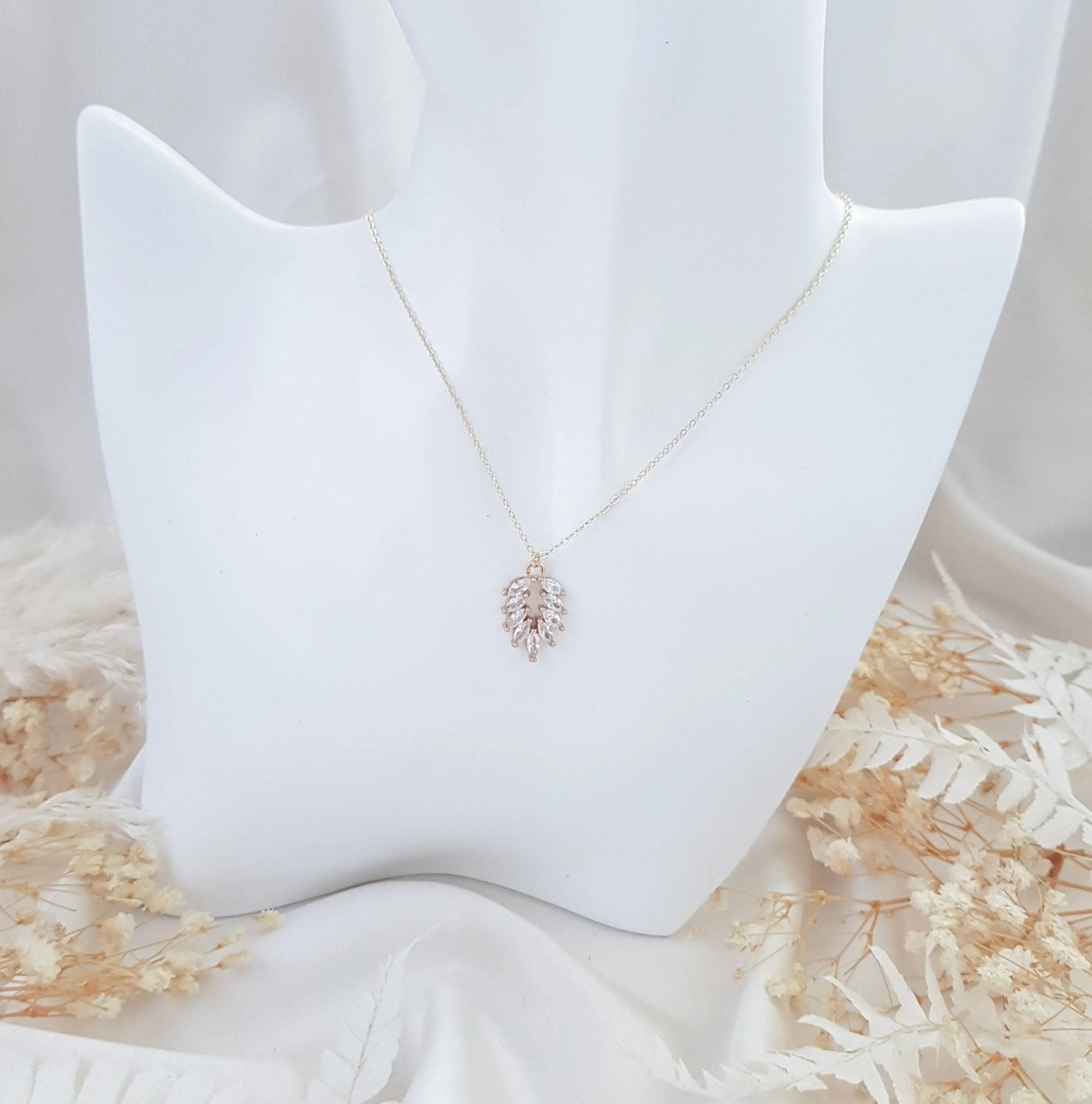 Gold zirconia crystal bridal necklace, Boho wedding necklace, Dainty minimalist necklace, Crystal wedding jewellery, Jewellery for brides - House of Hats