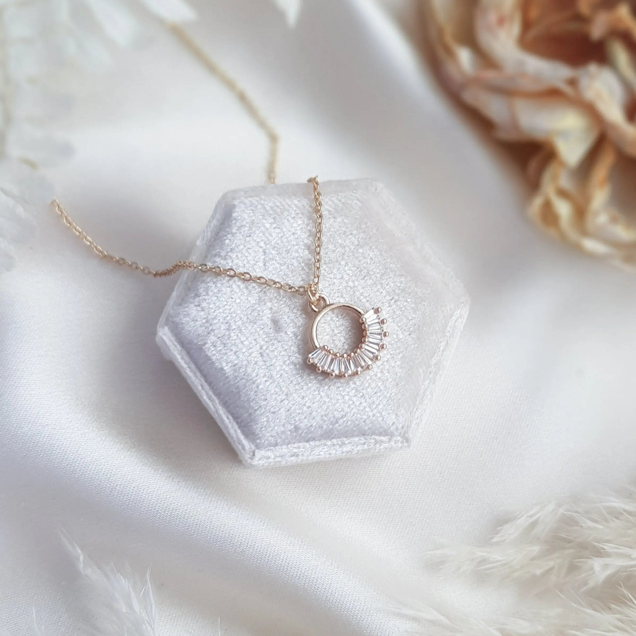 Gold zirconia crystal bridal necklace, Boho wedding necklace, Dainty minimalist necklace, Crystal wedding jewellery, Jewellery for brides - House of Hats
